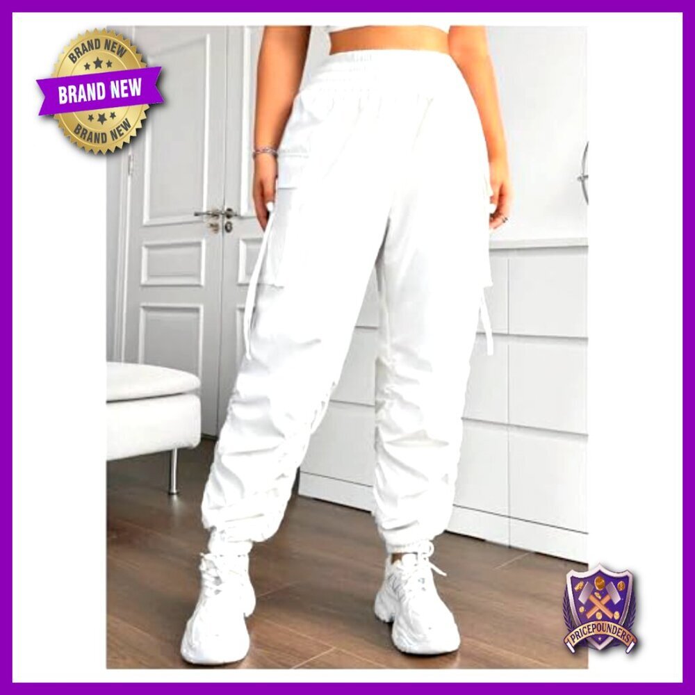 Plus Size Cargo Joggers High Waisted Elastic Workout Pants Streetwear - Picture 3 of 5